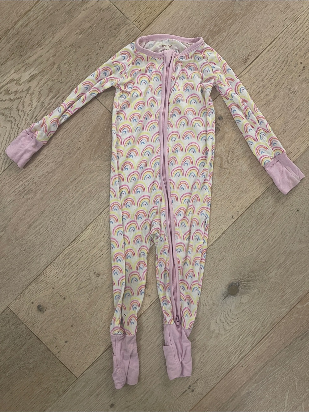 Little Sleepies Pink Rainbow Print One-Piece Pajamas size 6-12 months
